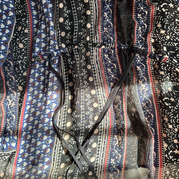 Free People Sheer Boho Patchwork Print Button-Up Blouse | Size S - Picture 6 of 7